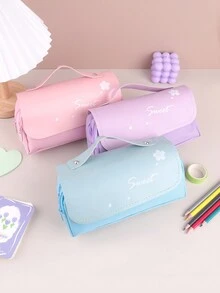 1入組3層五瓣花紋鉛筆盒，極簡基本英文標誌文具盒，分層學習必備筆袋，手持便攜式旅行收納袋，適用於小物品組織 - 彩色 - 查看 10