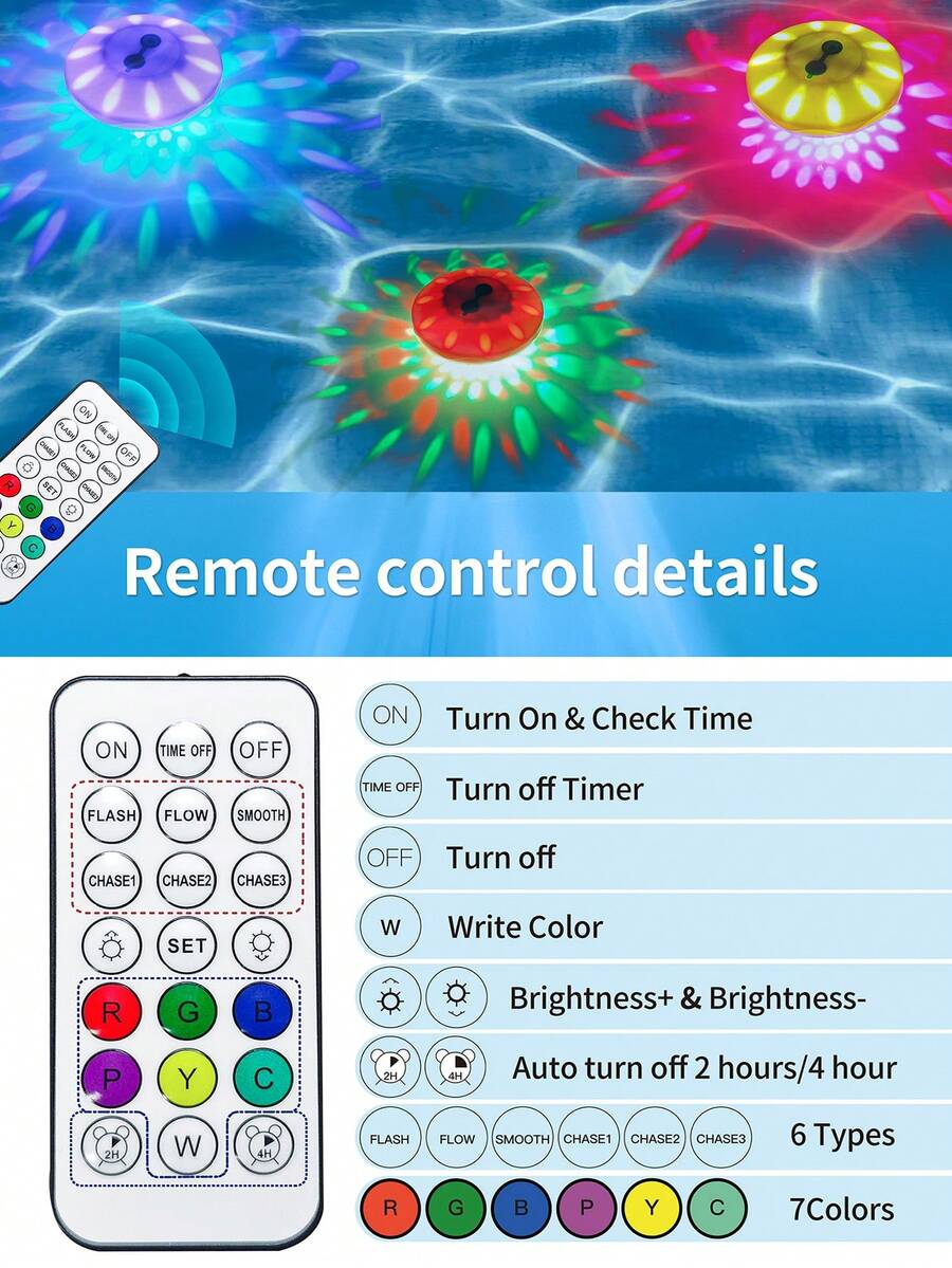 Pool Float Light With Remote Control Pool Light, IP68 Waterproof Garden