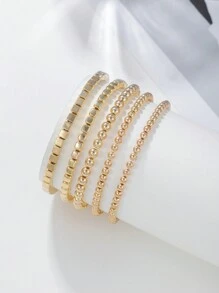 5入組/套極簡串珠手鏈 - 金黃色 - 查看 3