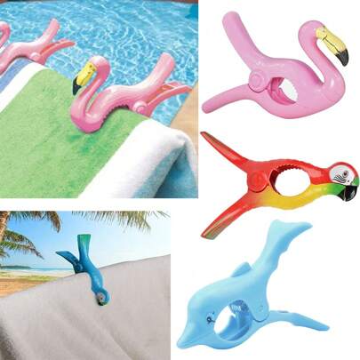 1PC 塑料可爱动物太阳椅沙滩巾防风夹毛巾夹防风夹适用于多种场景物品固定整理衣架,洗衣,衣服衣架,衣架,旅行必备夹子,必备沙滩夹,衣服、毛毯和被子干燥固定夹,海滩派对必备物品,个性化沙滩巾夹,夏季必备