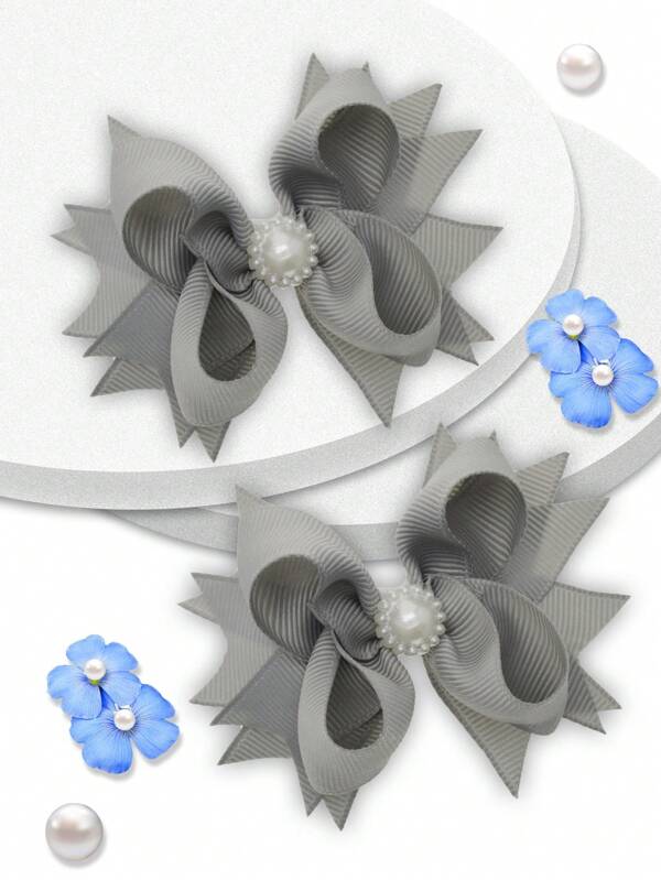 2Pcs 3.2 Inch Girl Hair Bow Fashionable Children Girl Hair Bows With Clips For Festivals Party School