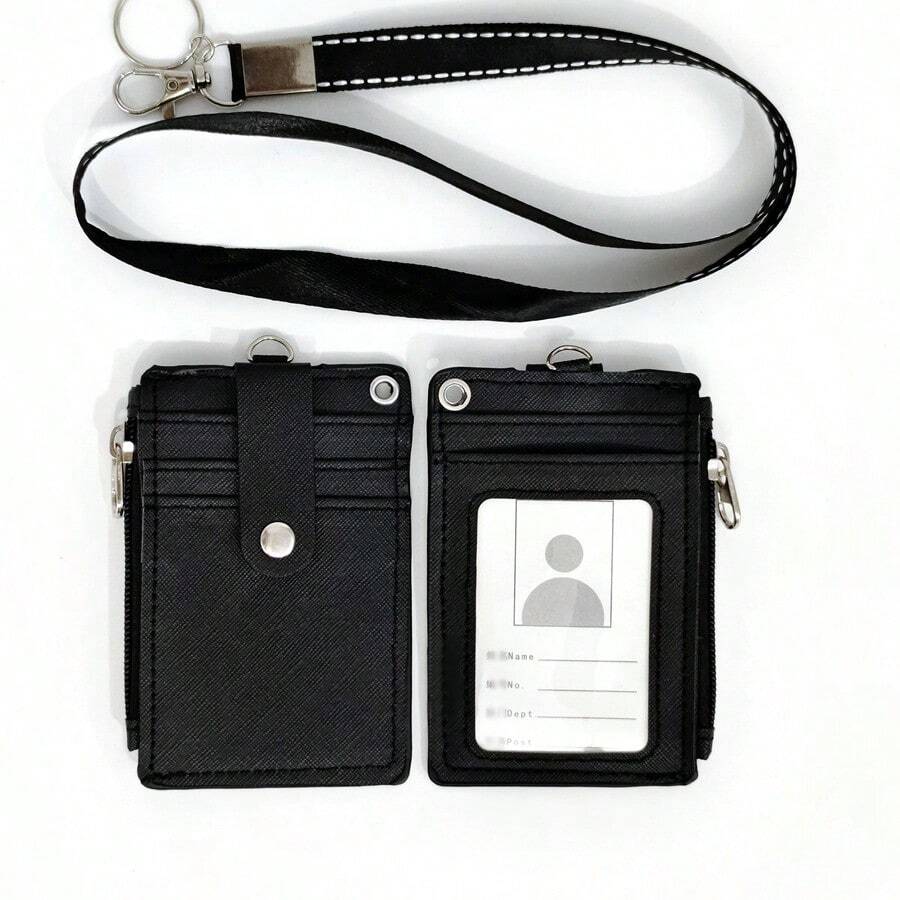 1Piece Neck Hanging Zipper Card Storage Box PU Leather Portable Lightweight Card Holder, Teacher And Student Work Supplies Card Holder, Campus Badge, ID Card, Bus Card, Student And Employee Badge Lanyard, Universally Used For Students, Employees, And Teachersge, ID Card, Bus Card, Student And Employee Badge Lanyard Universally Used For Students Employees And Teachers