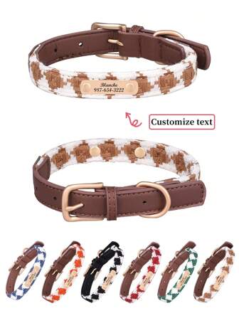 Collar de perro Plaid & tejido personalizado, personalizado con información de la mascota, grabado para prevenir la pérdida, adecuado para perros grandes, medianos y pequeños