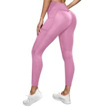 Women's Lycra Sports LEGGINS For Gym With Side Mobile Bags Super Elastic Sport Fashion - 粉色 - 查看 3