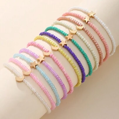 Bộ 4 chiếc/Bộ vòng đeo chân đính hạt hình ngôi sao và mặt trăng cho bé gái