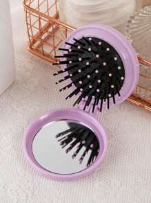 1 Pc Mini Portable Girl's Comb For Outdoor, Lightweight Bifold Travel Comb With Mirror