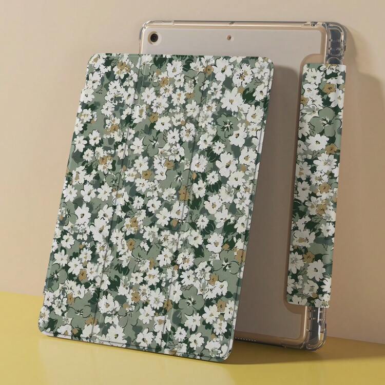 1 个绿色花卉图案硅胶保护壳，适用于 iPad 9 (2022)/Air 4/3、第 9 代，带笔架、全覆盖、三折支架、Pro 11/Mini 5 - 彩色 - 查看 11