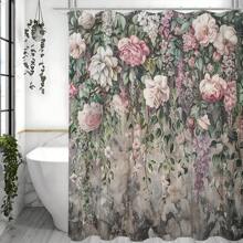 1入熱帶多肉植物印花淋浴簾，帶掛鉤的防水淋浴簾，鄉村波西米亞裝飾浴缸隔斷簾，浴室裝飾配飾 - 綠色7 - 查看 4