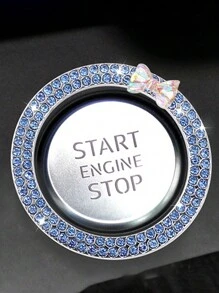1pc One Click Start Decorative Ring Car Double Row Bow Crystal Ignition Ring Ignition Switch Button Decoration Car Interior Decoration - Multicolor - View 16
