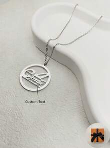 1 pieza Collar de moda personalizado y redondo con monograma hueco del nombre inicial para hombres y mujeres - color plata