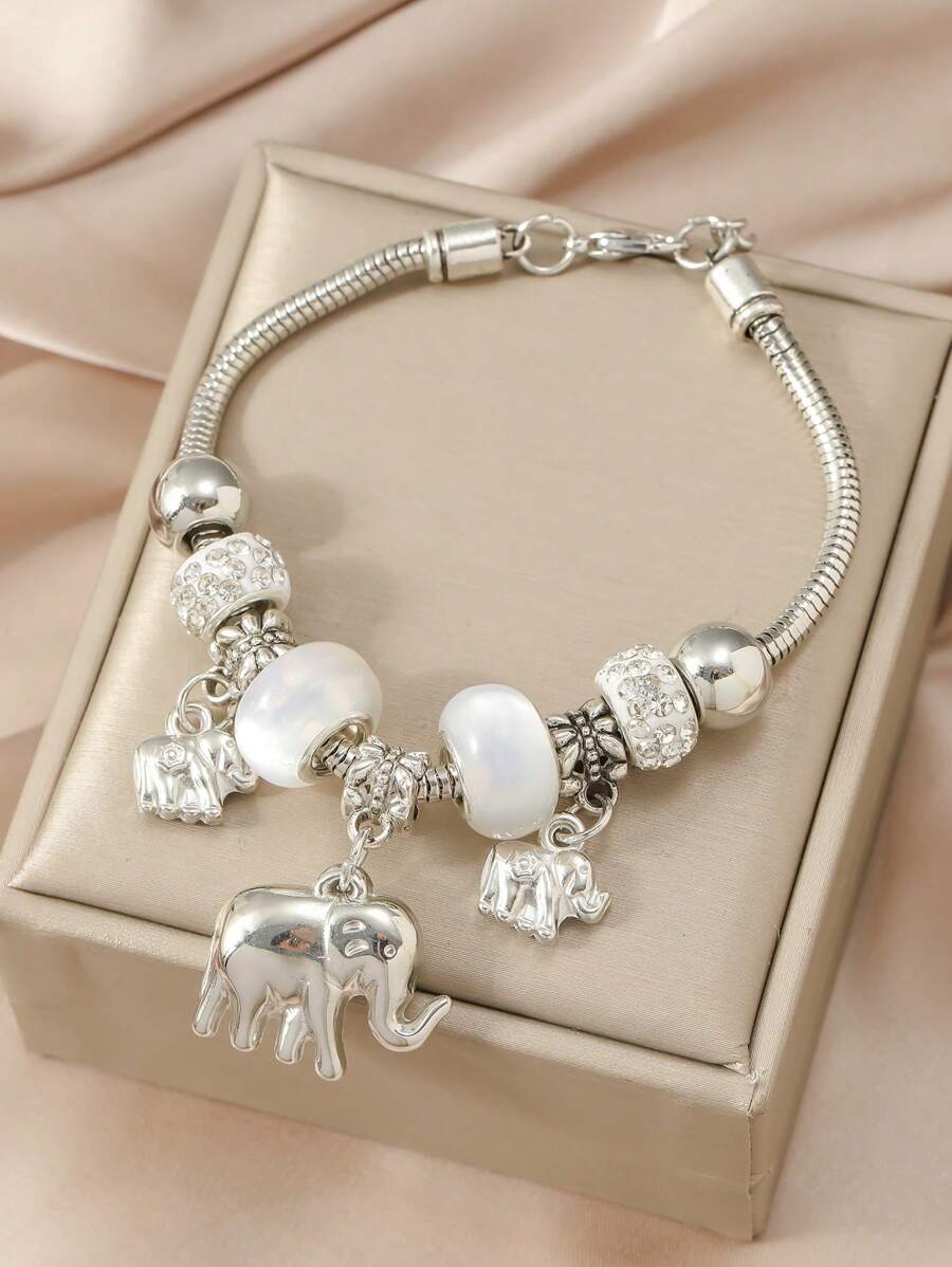 1pc Individual Heart Shaped Jewelry Pendant With Animal, Insect, And Flower Design, Presented In A Personalized Luxurious Bracelet Style (Box Not Included) - Silver - View 1