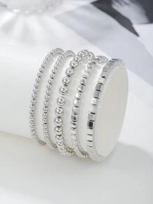 5入組/套極簡串珠手鏈 - 金黃色 - 查看 1