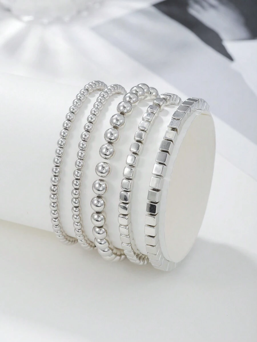 5入組/套極簡串珠手鏈 - 金黃色 - 查看 1