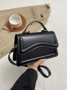 Fashionable Minimalist Solid Color Shoulder & Crossbody Bag, With Metal Handle, Small Square Bag For Women