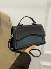 Fashionable Minimalist Solid Color Shoulder & Crossbody Bag, With Metal Handle, Small Square Bag For Women
