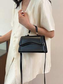Fashionable Minimalist Solid Color Shoulder & Crossbody Bag, With Metal Handle, Small Square Bag For Women