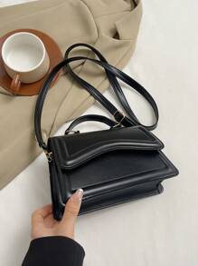 Fashionable Minimalist Solid Color Shoulder & Crossbody Bag, With Metal Handle, Small Square Bag For Women