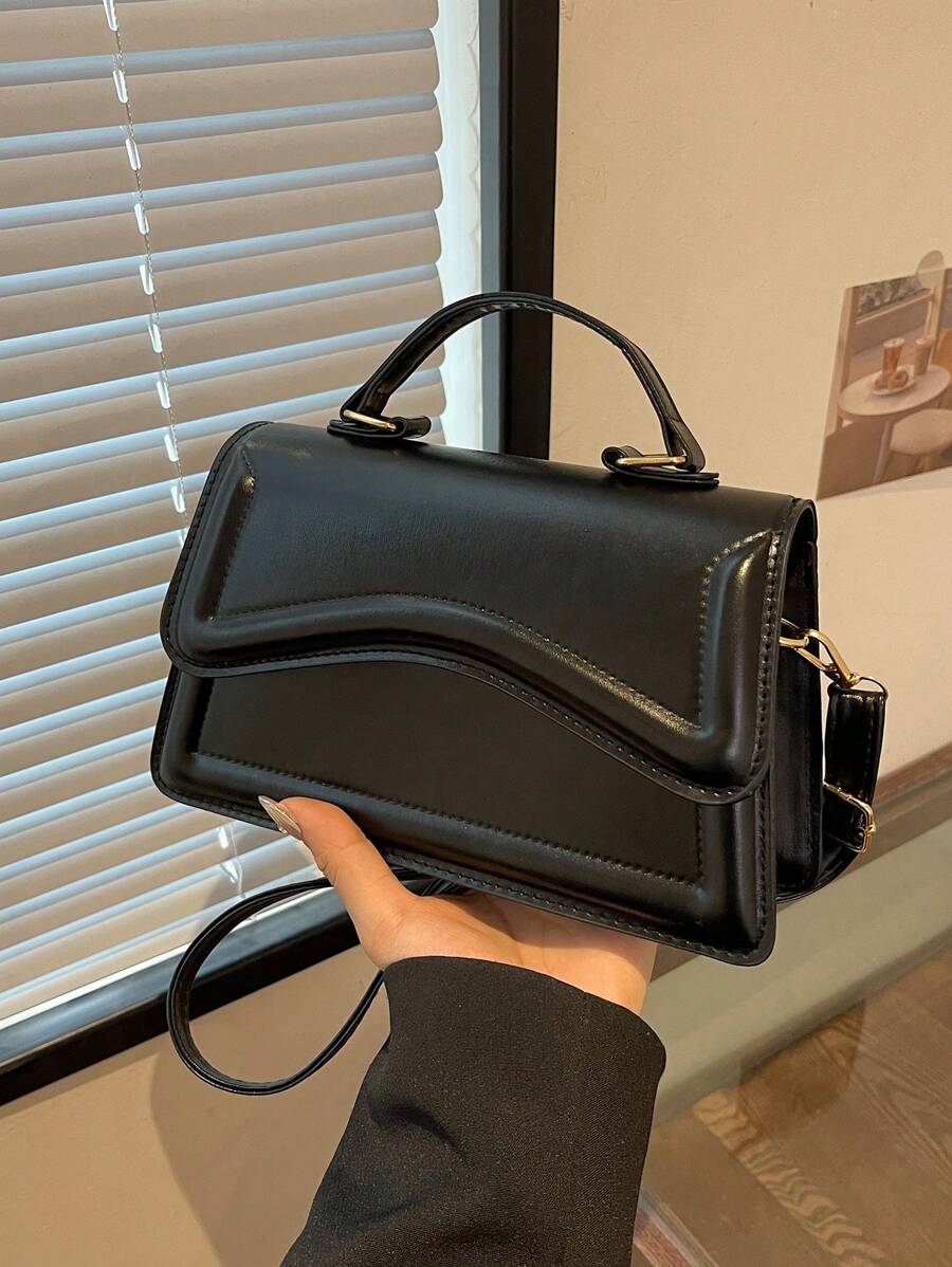 Fashionable Minimalist Solid Color Shoulder & Crossbody Bag, With Metal Handle, Small Square Bag For Women