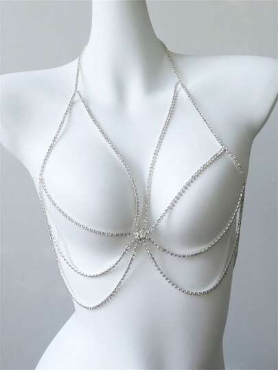 新款時尚性感夜店水晶胸鏈，女士派對身體鏈