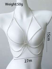 新款時尚性感夜店水晶胸鏈，女士派對身體鏈 - 銀色 - 查看 4