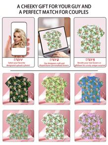 Valentine's Day Customized Tropical Flower Hawaiian T-Shirt Facefor Men Personalized BF Wife Photo MenAloha Beach Fruit Flower T-Shirt 1pc