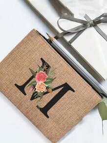 1 Original Floral Print Linen Zipper Bag, Coin Purse Cosmetic Bag, Travel Organizer: Perfect For Outdoor Beauty! This Is A Gift For Women, Mother, Teacher, Friend, Valentine's Day Gift, Student, Suitable For Women, Daily Use, Birthday, Vacation, Beach, Travel, Commute, Business, Picnic, Camping, Daily Storage Makeup Bag Makeup Bags Makeup Organizer Make Up Organizer Makeup Storage Makeup Pouch Make Up Pouch