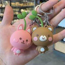 1pc Unisex Cute 3D Silicone Bean Sprout Frog Keychain, Creative Couple Bear, Duck, Rabbit Bag Decoration, Car Key Chain Pendant - Best Gift For Friends At Parties - Multicolor - View 3