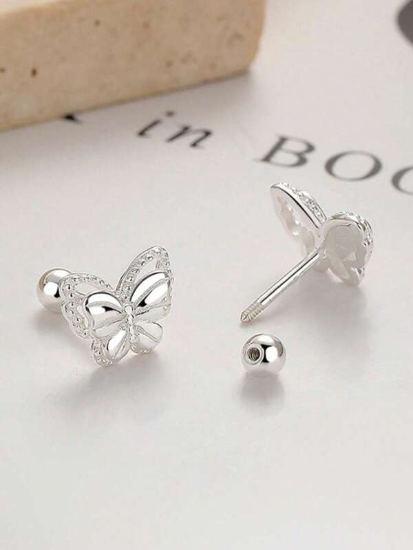 1pair S925 Pure Silver Earrings For Women, Fashionable Butterfly Shaped Luxury Stud Earrings For Summer