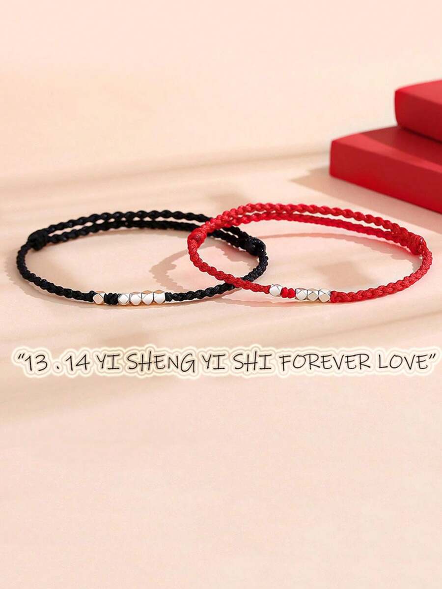 1 pieza Pulsera hecha a mano de Hilo Rojo del Destino, Pulseras de pareja a juego para él, regalos de aniversario para parejas, Pulseras rojas como amuleto para mujeres, Pulsera de relación a larga distancia de buena suerte, Joyería para novio y novia - Amar - Ver 1