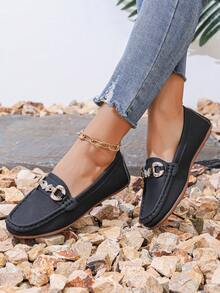 Zapatos de trabajo planos de tacón bajo estilo Slip-On para mujer de nueva moda 2024, mocasines cómodos para uso casual - Negro - Ver 3