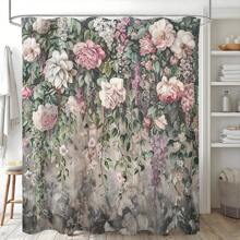 1入熱帶多肉植物印花淋浴簾，帶掛鉤的防水淋浴簾，鄉村波西米亞裝飾浴缸隔斷簾，浴室裝飾配飾 - 綠色7 - 查看 2