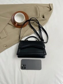 Fashionable Minimalist Solid Color Shoulder & Crossbody Bag, With Metal Handle, Small Square Bag For Women