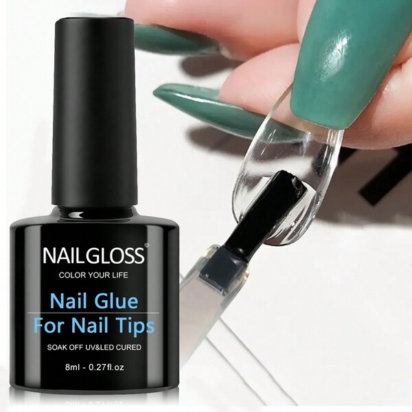 Colla per unghie NAILGLOSS per tips e gel per unghie acriliche, gel adesivo super forte da applicare con pennello per unghie finte e smalto, richiede lampada LED per arte di unghie