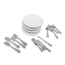 Conjunto de 16 piezas de utensilios de cocina en miniatura para decoración, que incluye Mini platos y cubiertos de estilo occidental - Plateado - Ver 8
