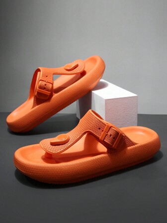 2024 New Men's Sporty Slip-On Flip-Flops, Streetwear Style, Anti-Slip Thick Sole, Suitable For Outdoor Leisure Activities, Traveling, Beach, Etc. In Large Sizes