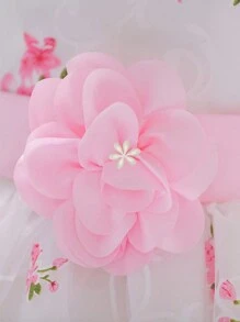 女童无袖圆领印花网纱连衣裙，优雅，不含头饰