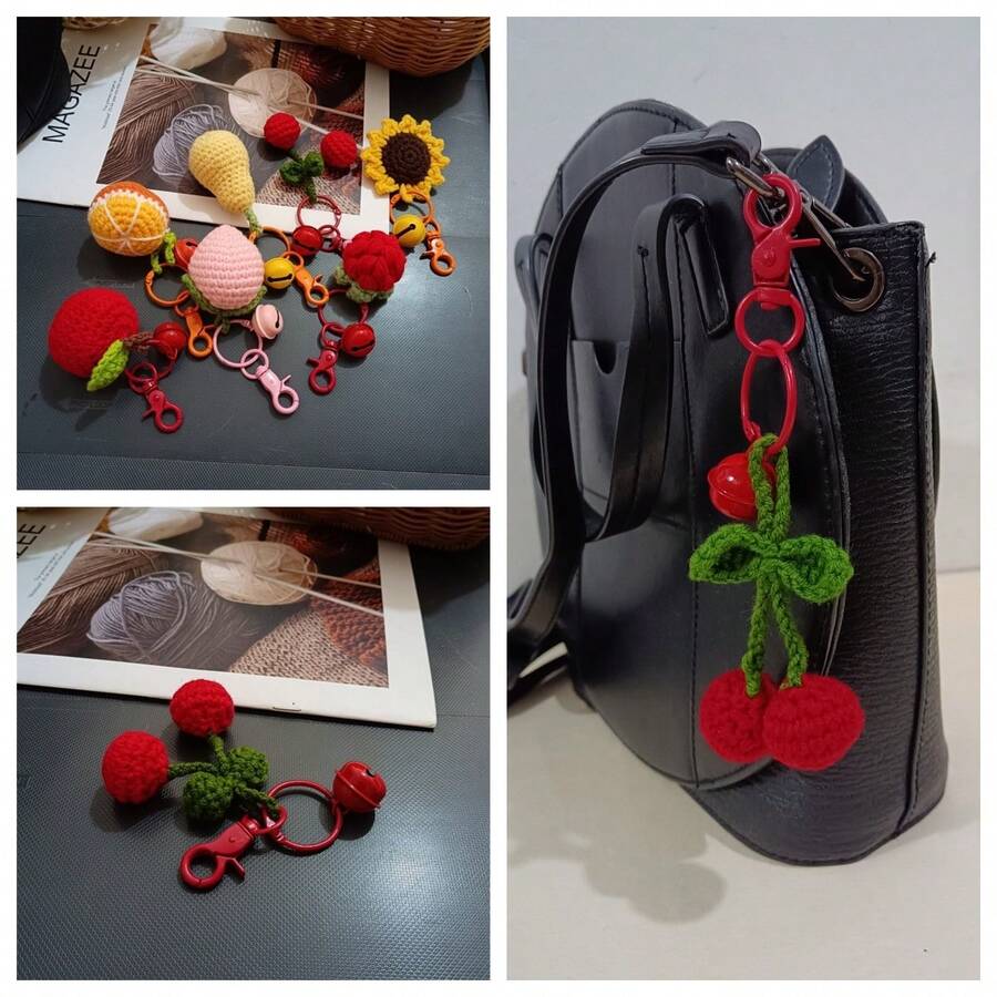 Handmade Crochet Fruit Keychain Pendant, Creative Knitted Fruit Design Keyring, Multicolor Backpack Charm, Phone Decoration - Multicolor - View 1