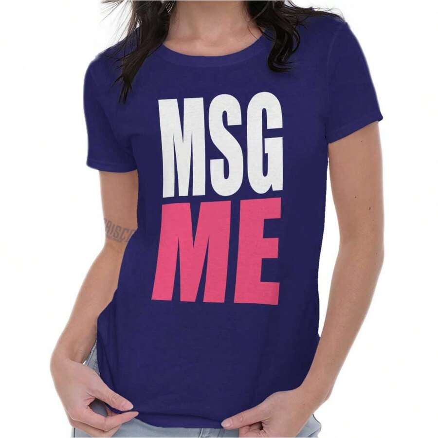 Social Media Womens Fitted Graphic Tee Shirt Funny Sarcastic Humor Attitude Saying MSG Me Text Messaging Slogan Ladies Casual Slim Fit Fashion Cotton Printed Short Sleeve Crewneck Tshirt - 紫色 - 查看 1
