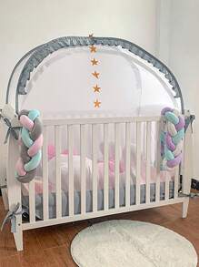 1個蒙古包風格的防兒童防蚊帶拉鍊單門簡易快速自動展開嬰兒床蚊帳 - 灰色 - 查看 4