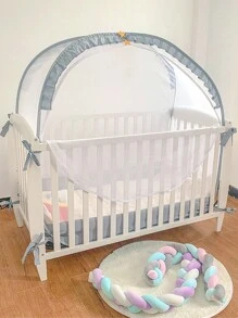 1個蒙古包風格的防兒童防蚊帶拉鍊單門簡易快速自動展開嬰兒床蚊帳 - 灰色 - 查看 2