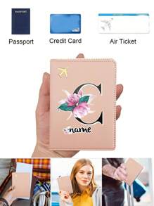 1入定制名稱PU護照套，護照套袖套持有人保護器，銀行商務卡片套組織器，防護超薄皮革便攜式文件存儲袋，超薄ID卡片錢包，錢幣包，防身防盜RFID防水，男女旅行配件，個性化DIY任何名稱字母辦公室商務機票夾摺疊字母初始印花圖案 - 粉紅色 - 查看 3