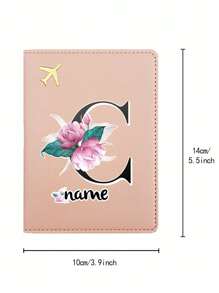 1入定制名稱PU護照套，護照套袖套持有人保護器，銀行商務卡片套組織器，防護超薄皮革便攜式文件存儲袋，超薄ID卡片錢包，錢幣包，防身防盜RFID防水，男女旅行配件，個性化DIY任何名稱字母辦公室商務機票夾摺疊字母初始印花圖案 - 粉紅色 - 查看 2