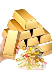 Caja de regalo grande de 8 piezas con lingotes de oro dorado, caja de dulces, embalaje para fiesta de cumpleaños, caja de bocadillos, favor de boda - Dorado - Ver 2