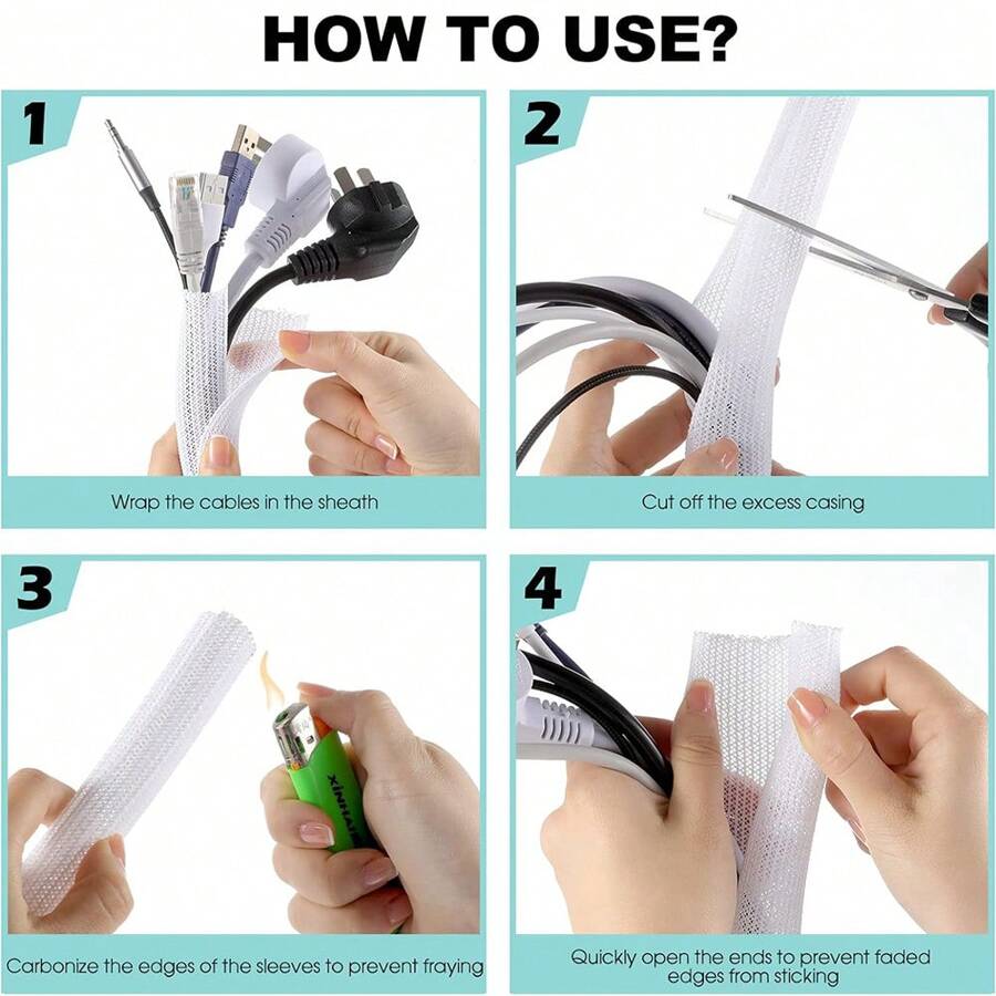 Cable Sleeve 1/2 Inch (13mm) Cord Protectors From Pets No Chew, Cable