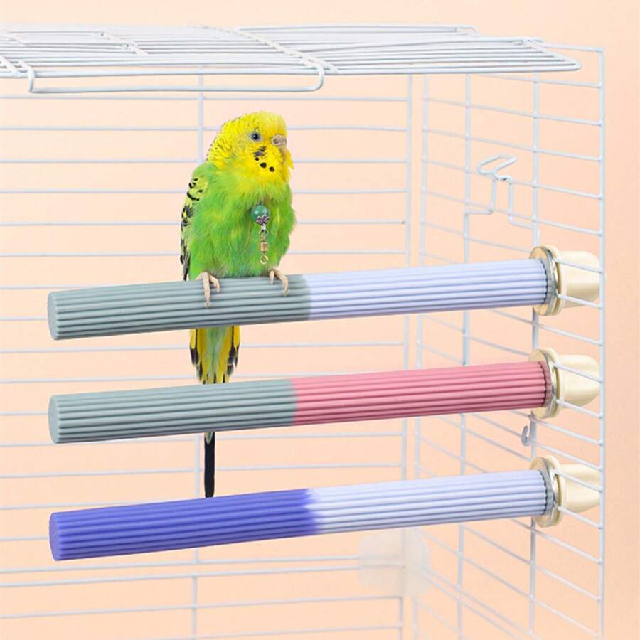 鳥類矽膠棲木，鸚鵡站立棒，鳥籠立柱，防滑，削爪竿，鳥類站立棒架（1入） - 彩色 - 查看 1