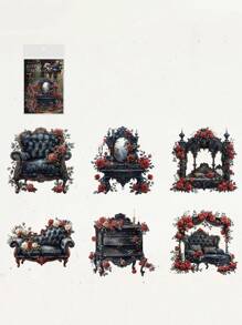 1包裝/12入組復古手帳貼紙，創意美學黏貼貼紙，DIY裝飾拼貼材料，節日禮物，個性化剪貼簿學校文具 - 彩色 - 查看 14