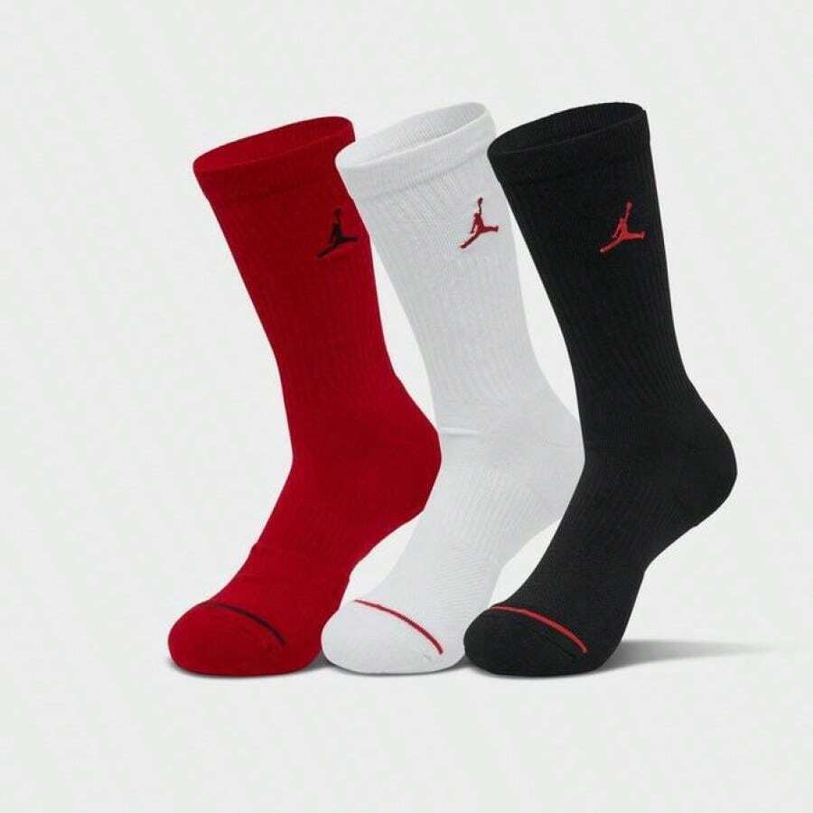 Calcetines de tripulación para uso diario para hombres (paquete de 3) - DX9632-918/Rojo/Blanco/Negro - Ver 1