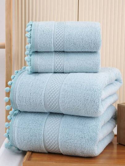 QIBHI 3/1 pezzo(i) Asciugamano in cotone 100% con bordo in raso di colore unito, Asciugamano da bagno/Salvietta in morbido cotone assorbente, Adatto per bagno, hotel, palestra, viaggio, regali, salone, sport, esterno, spiaggia, scuola, ritorno a scuola, accessori da viaggio, articoli per la casa, asciugamani, cura della pelle