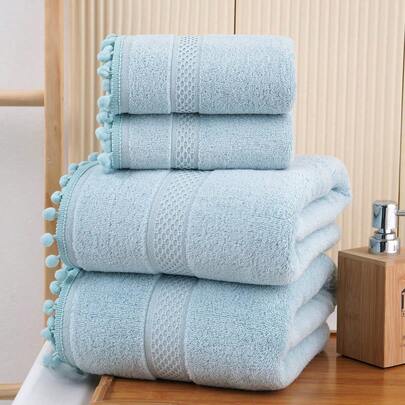 QIBHI 3条/1件（小号）纯色缎边100%纯棉毛巾/浴巾，柔软吸水棉质洗脸巾/浴巾，适用于浴室、酒店、健身房、旅行、礼品、沙龙、运动、户外、海滩、学校、返校季、旅行配件、家居用品、毛巾、护肤