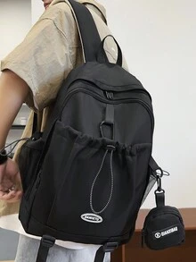 時尚男女皆宜的多拉鍊功能背包，方便攜帶的學院風款拉繩設計電腦背包，附贈小包，適用於學校、購物、旅行等，新生返校多功能宿舍大學父親節禮物 - 黑色 - 查看 4